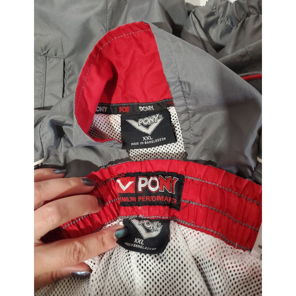 Pony Vtg Y2K 2 Piece Track Suit Windbreaker Jacket Pants Mens Size XXL Gray Red - Picture 13 of 16